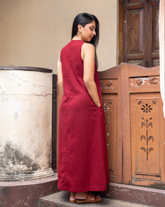 Cozy Breeze Linen Shift Maxi Dress - Red
