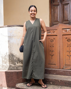Cozy Breeze Linen Shift Maxi Dress - Green