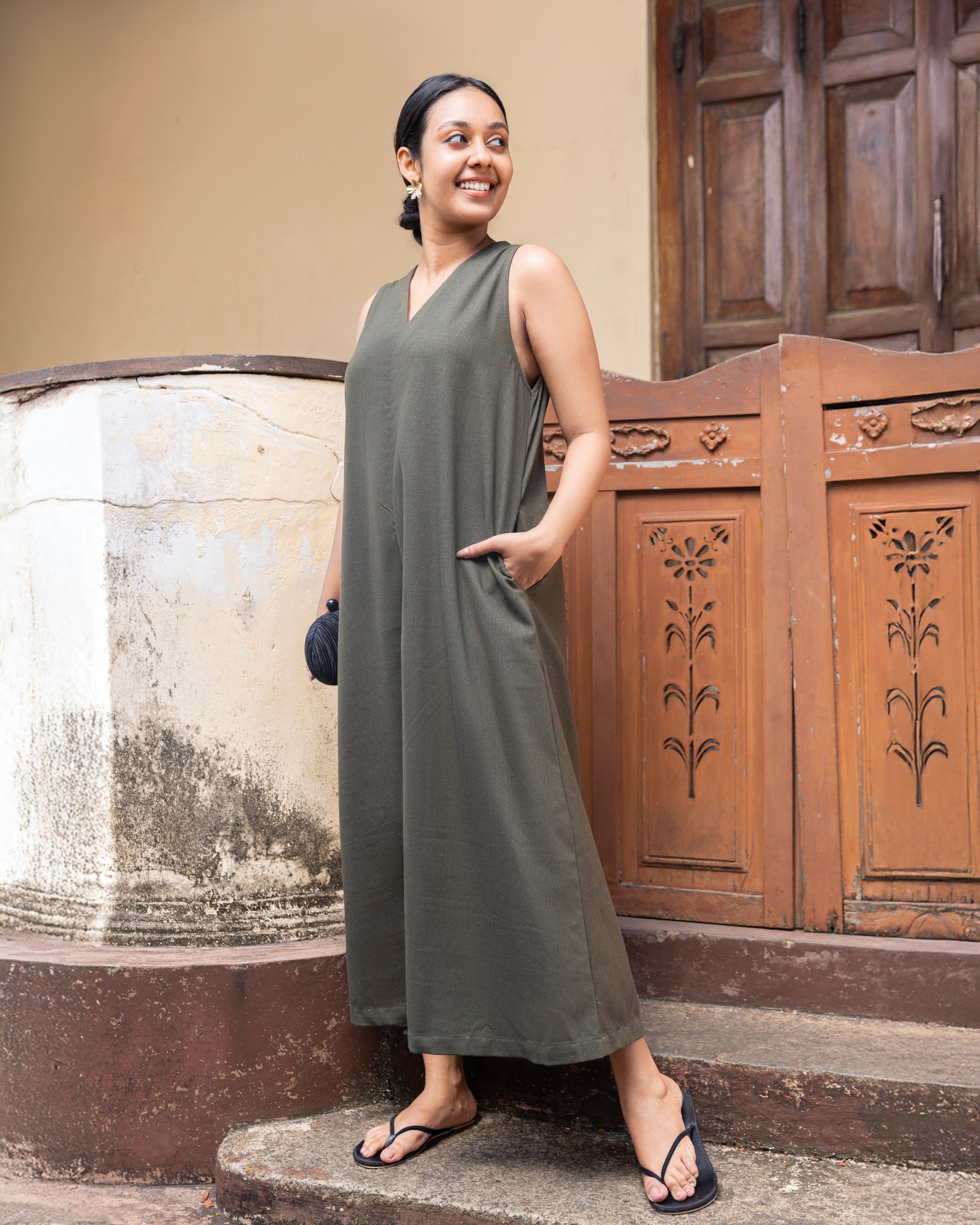 Cozy Breeze Linen Shift Maxi Dress - Green
