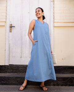 Cozy Breeze Linen Shift Maxi Dress - Blue