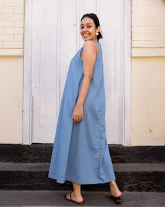 Cozy Breeze Linen Shift Maxi Dress - Blue