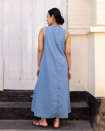 Cozy Breeze Linen Shift Maxi Dress - Blue