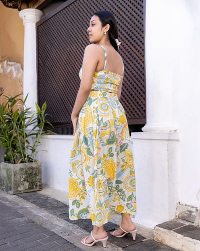 Akashi Cotton Printed Flared Skirt - Yellow Printed