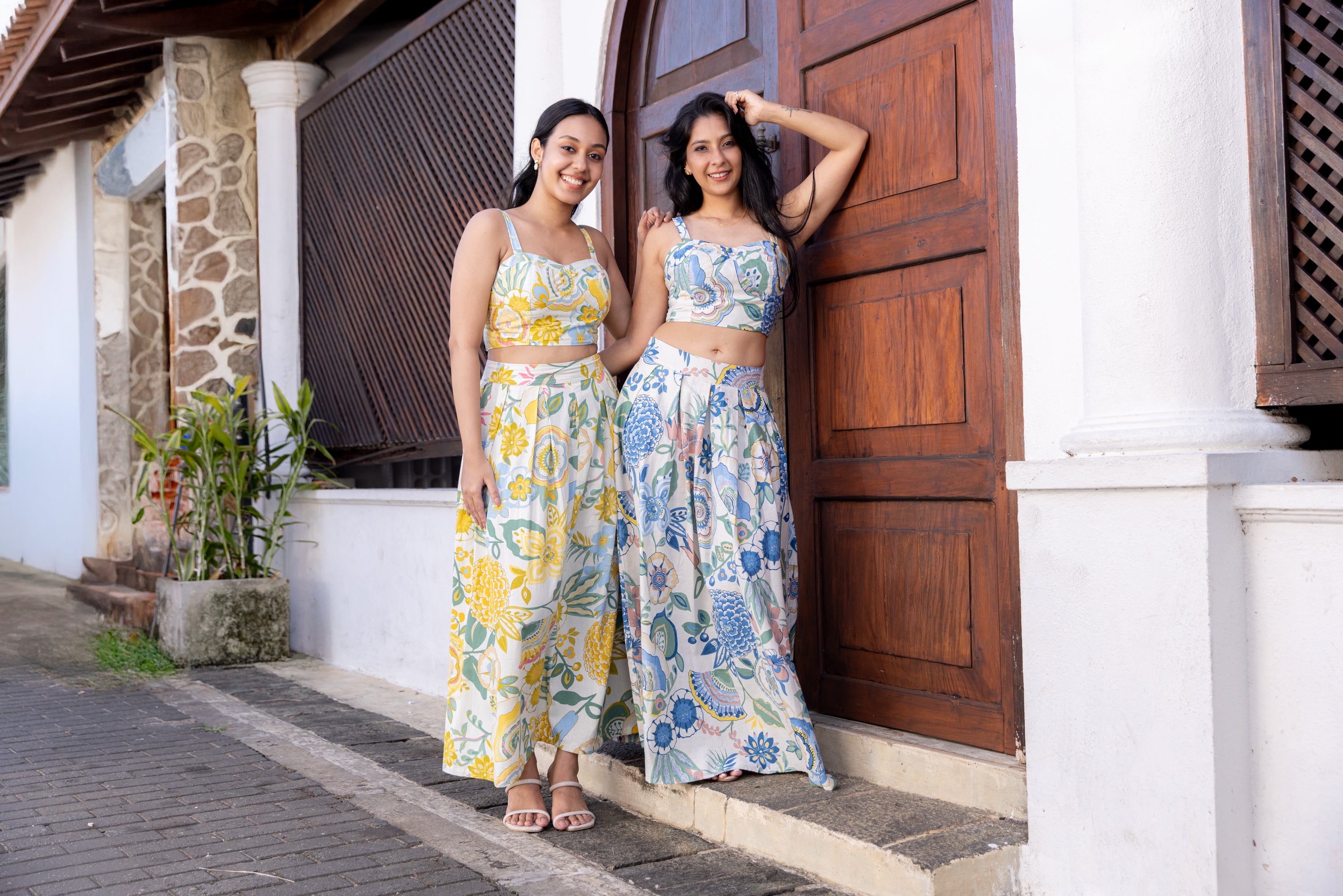 Akashi Cotton Printed Flared Skirt - Blue Printed