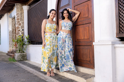 Akashi Cotton Printed Flared Skirt - Blue Printed