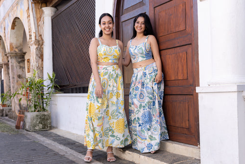 Akashi Cotton Printed Flared Skirt - Yellow Printed