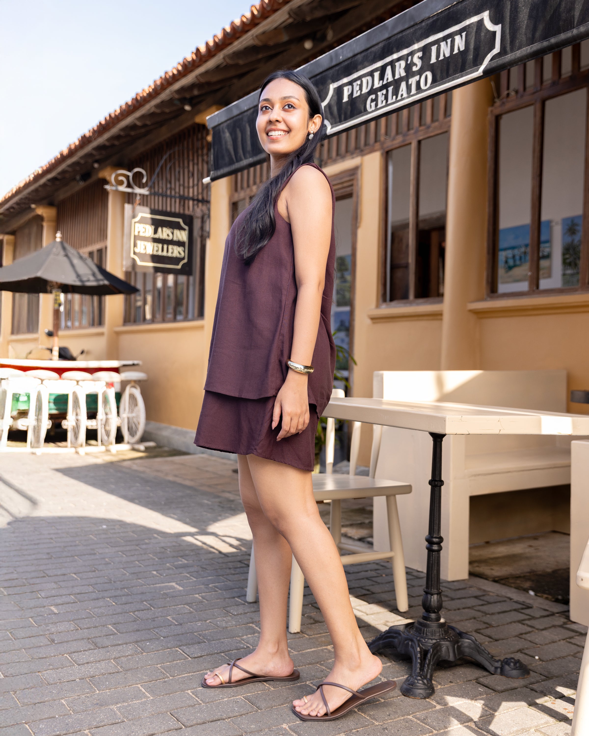 Aida Double Layer Mini Dress - Brown