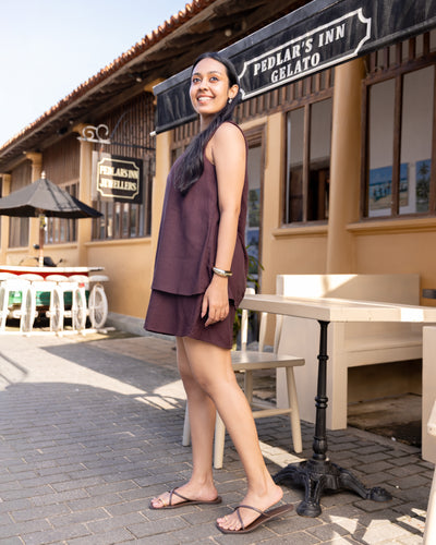 Aida Double Layer Mini Dress - Brown