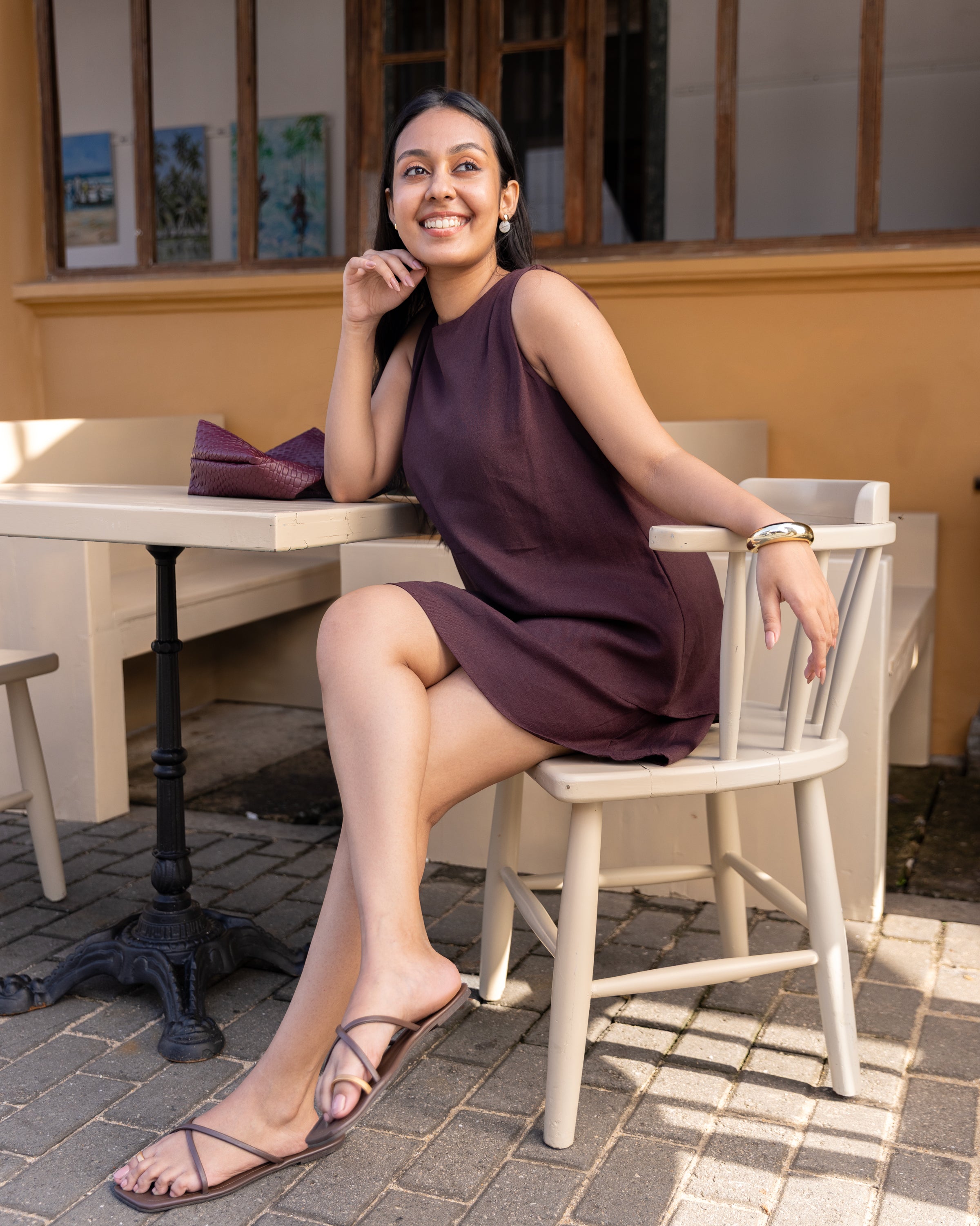 Aida Double Layer Mini Dress - Brown