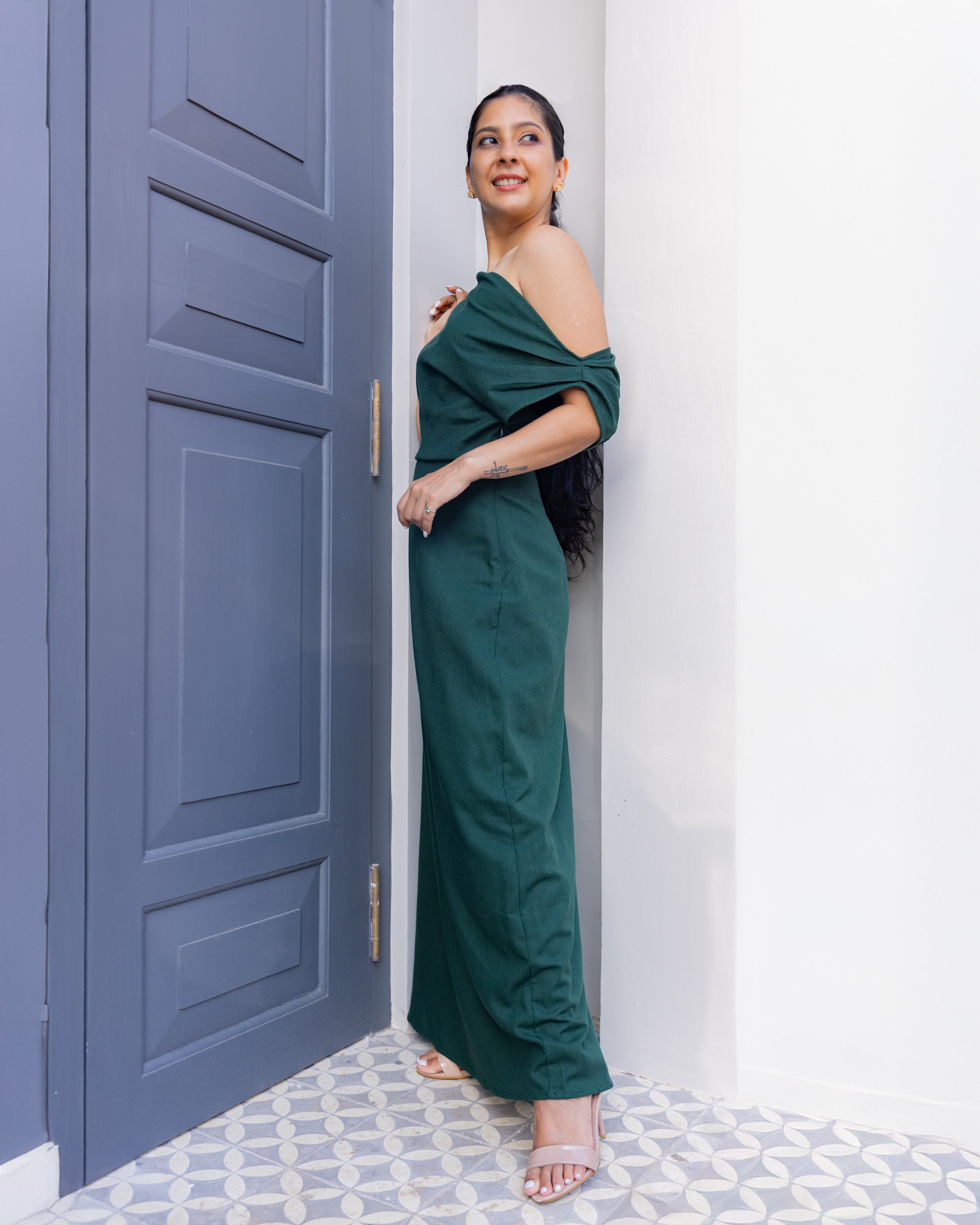 Lilith Off Shoulder Maxi Dress - Green