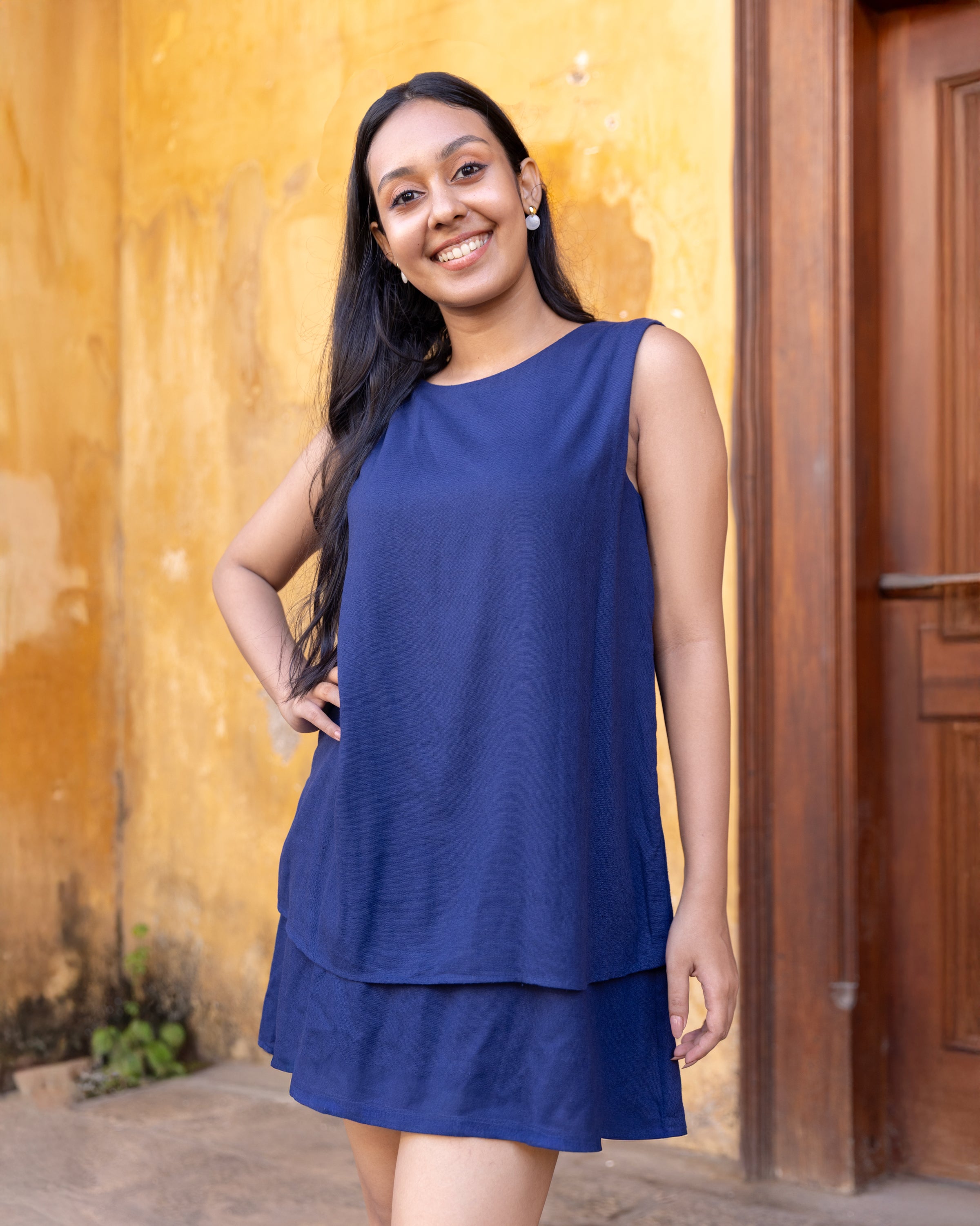 Aida Double Layer Mini Dress - Blue