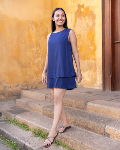 Aida Double Layer Mini Dress - Blue