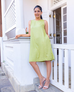 Of Cosy Linen Shift Dress - Lime