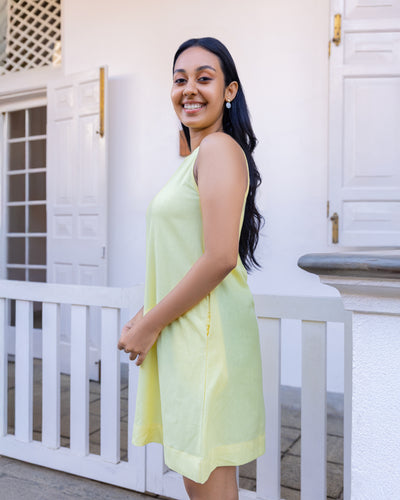 Of Cosy Linen Shift Dress - Yellow