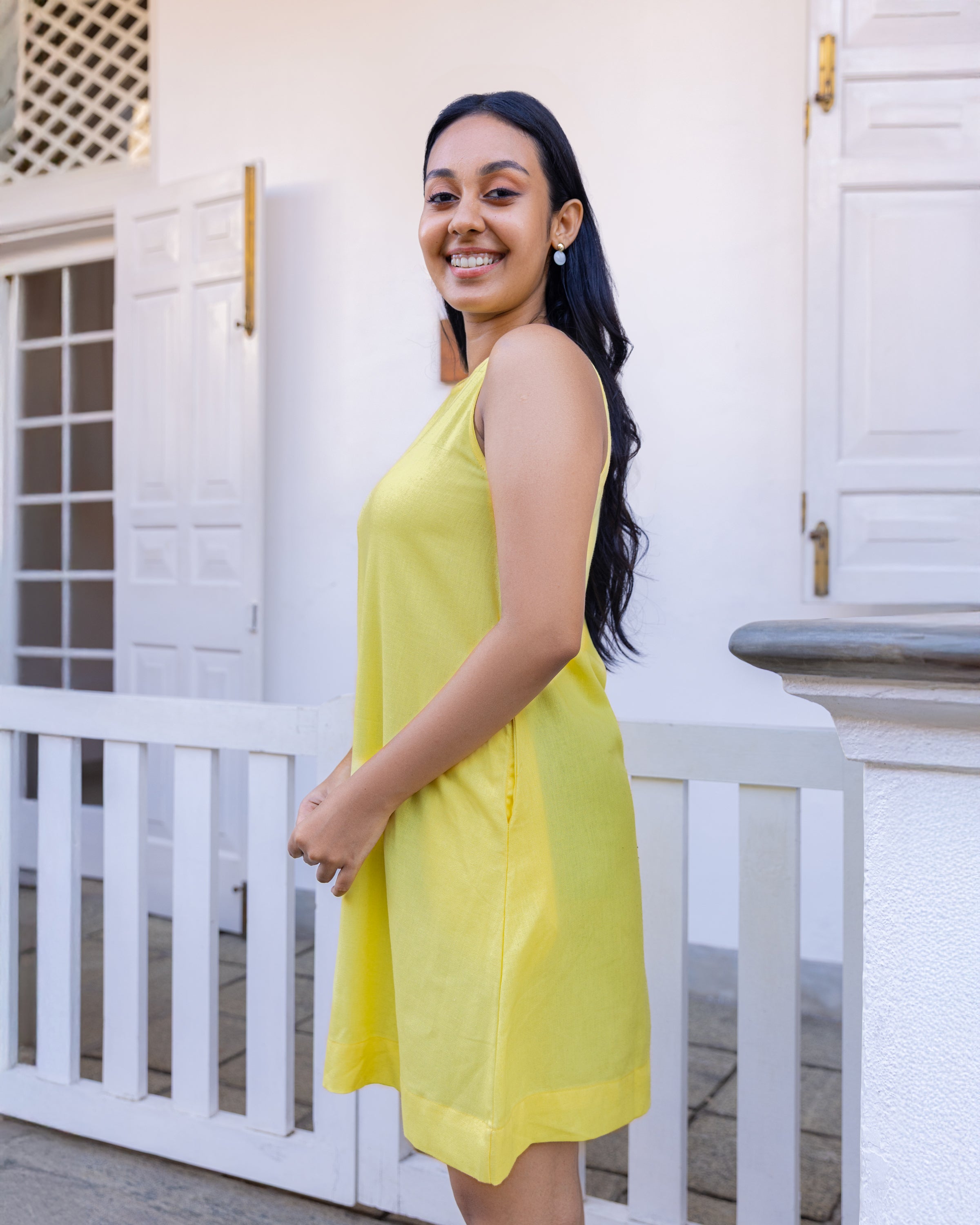 Of Cosy Linen Shift Dress - Yellow