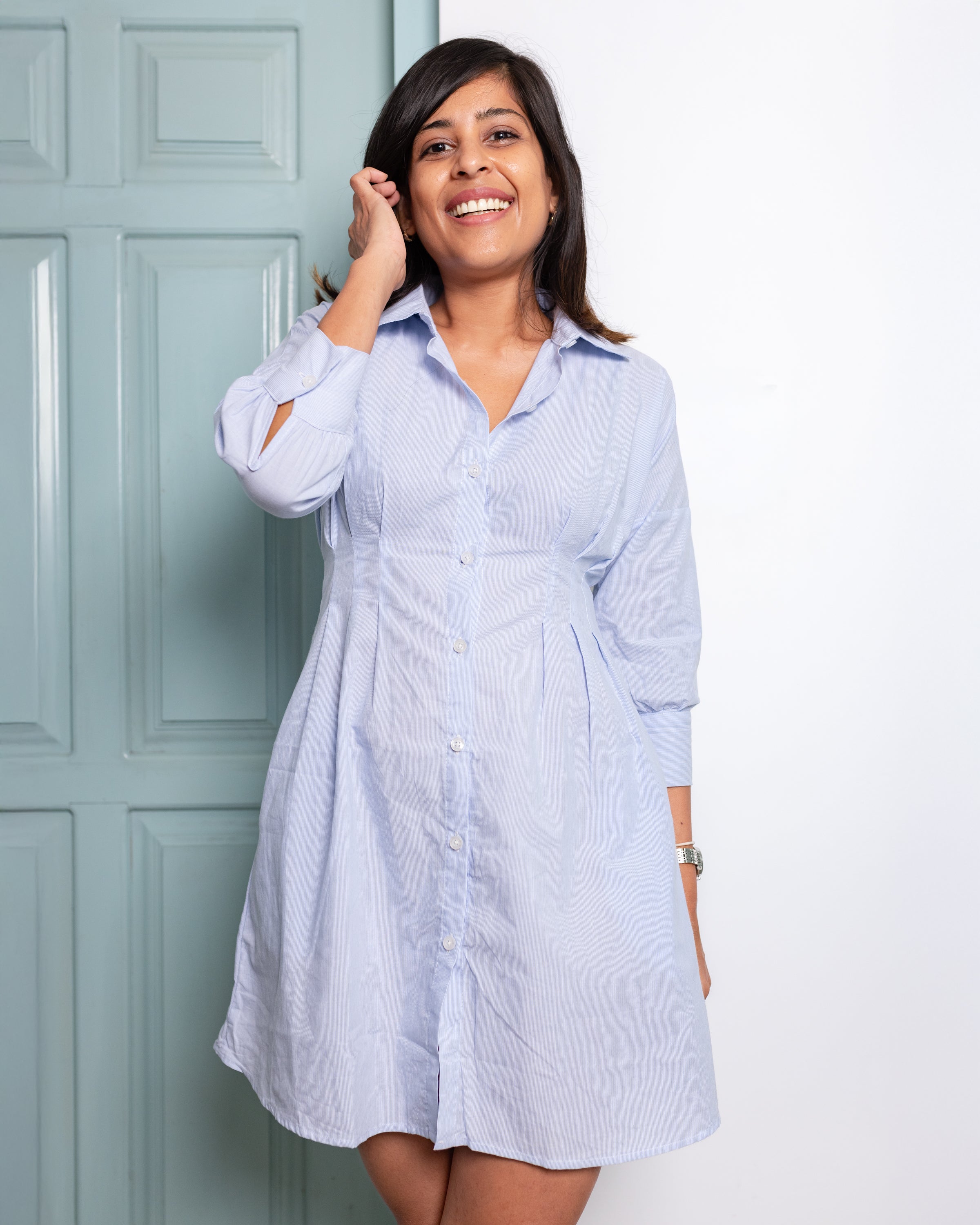 Scarlett Mini Dress- Stripe Light