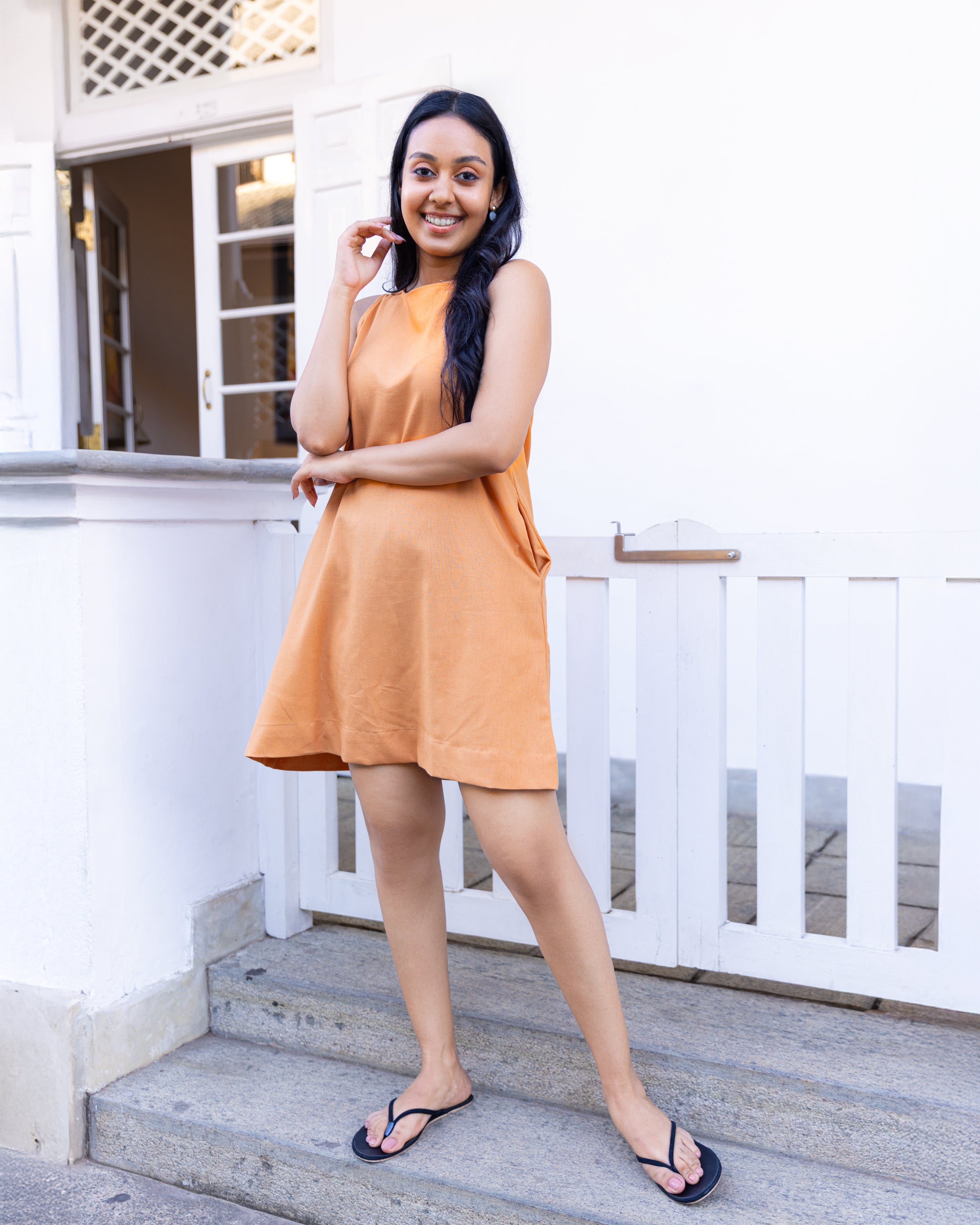 Of Cosy Linen Shift Dress - Pastel Orange