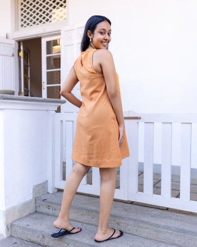 Of Cosy Linen Shift Dress - Pastel Orange