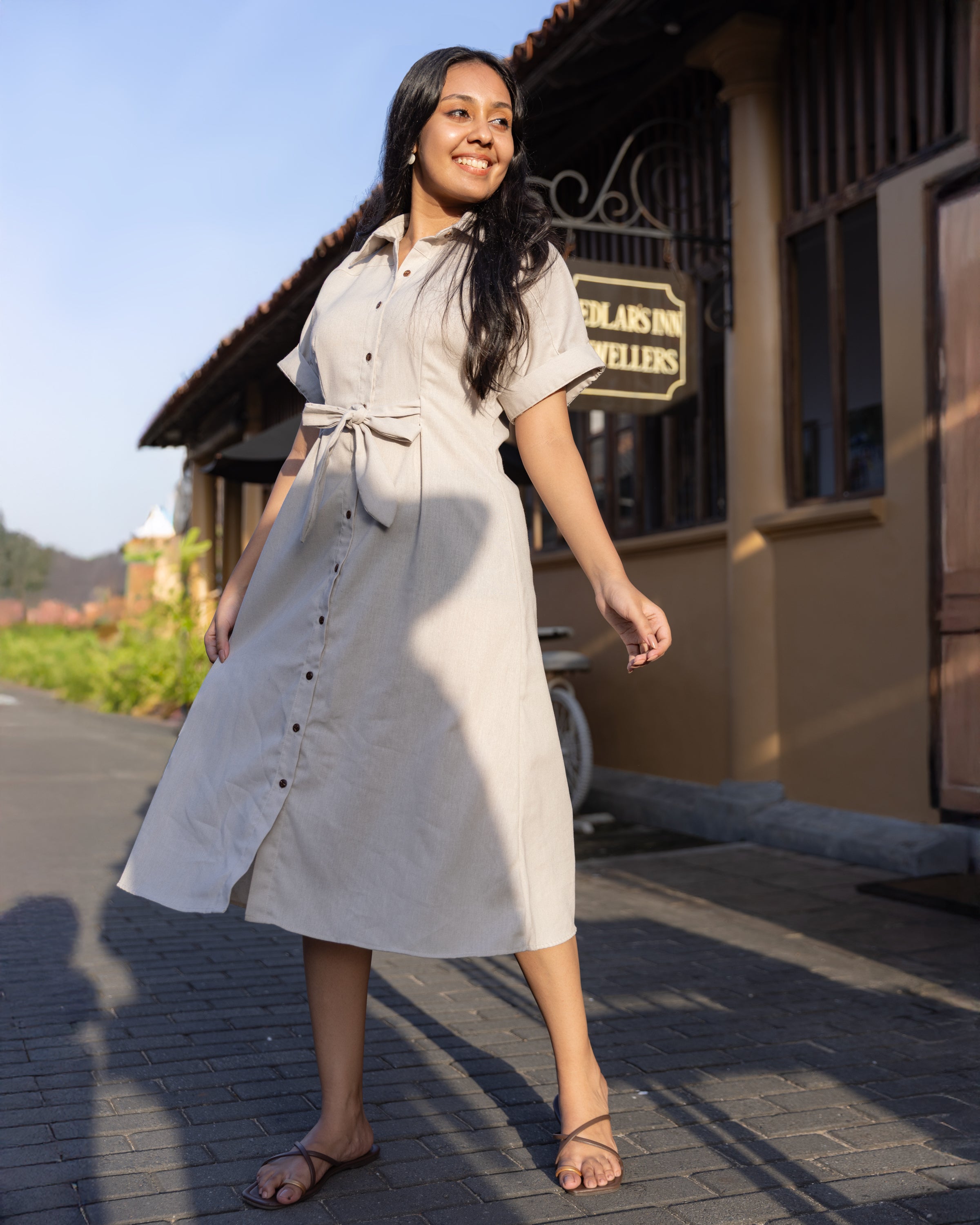 Gal on Fire Linen Midi Dress - Gray