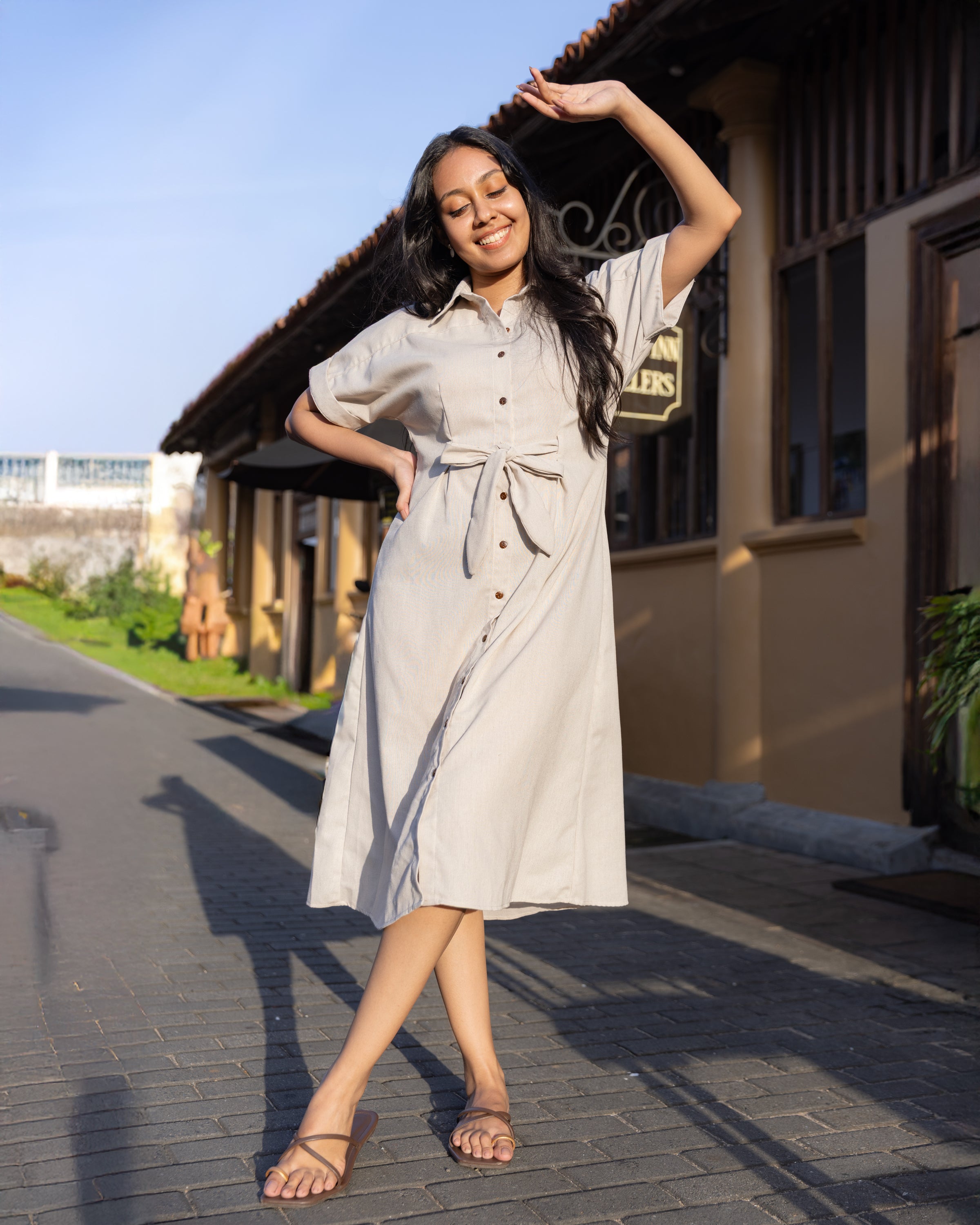 Gal on Fire Linen Midi Dress - Gray