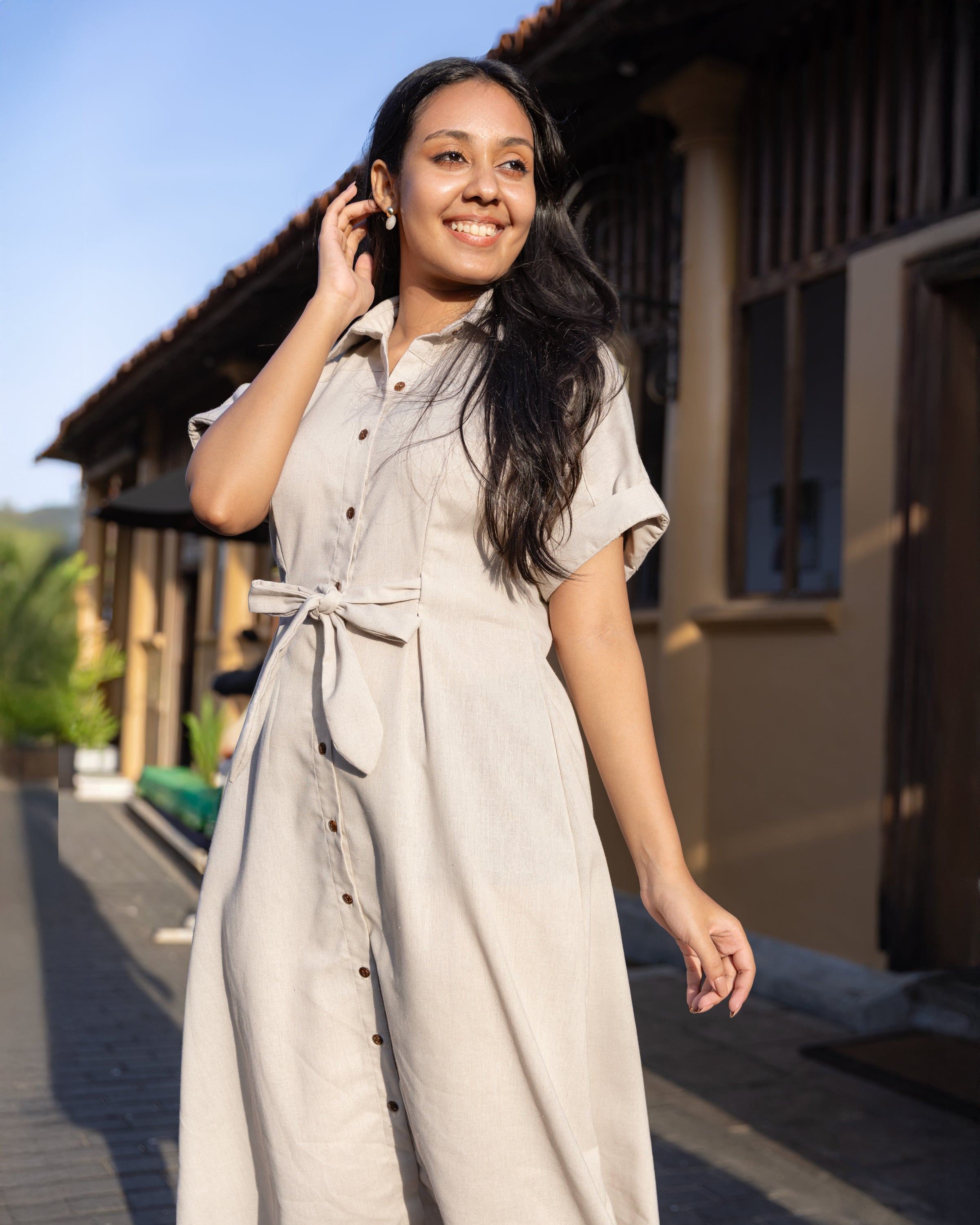 Gal on Fire Linen Midi Dress - Gray
