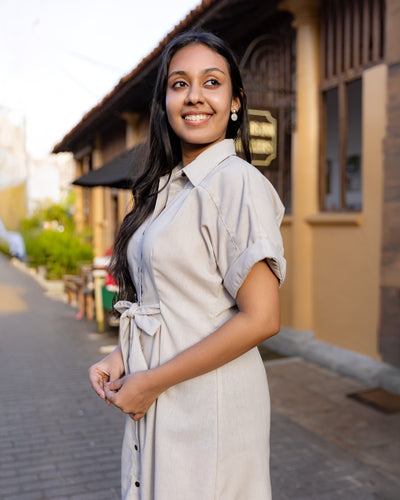 Gal on Fire Linen Midi Dress - Gray