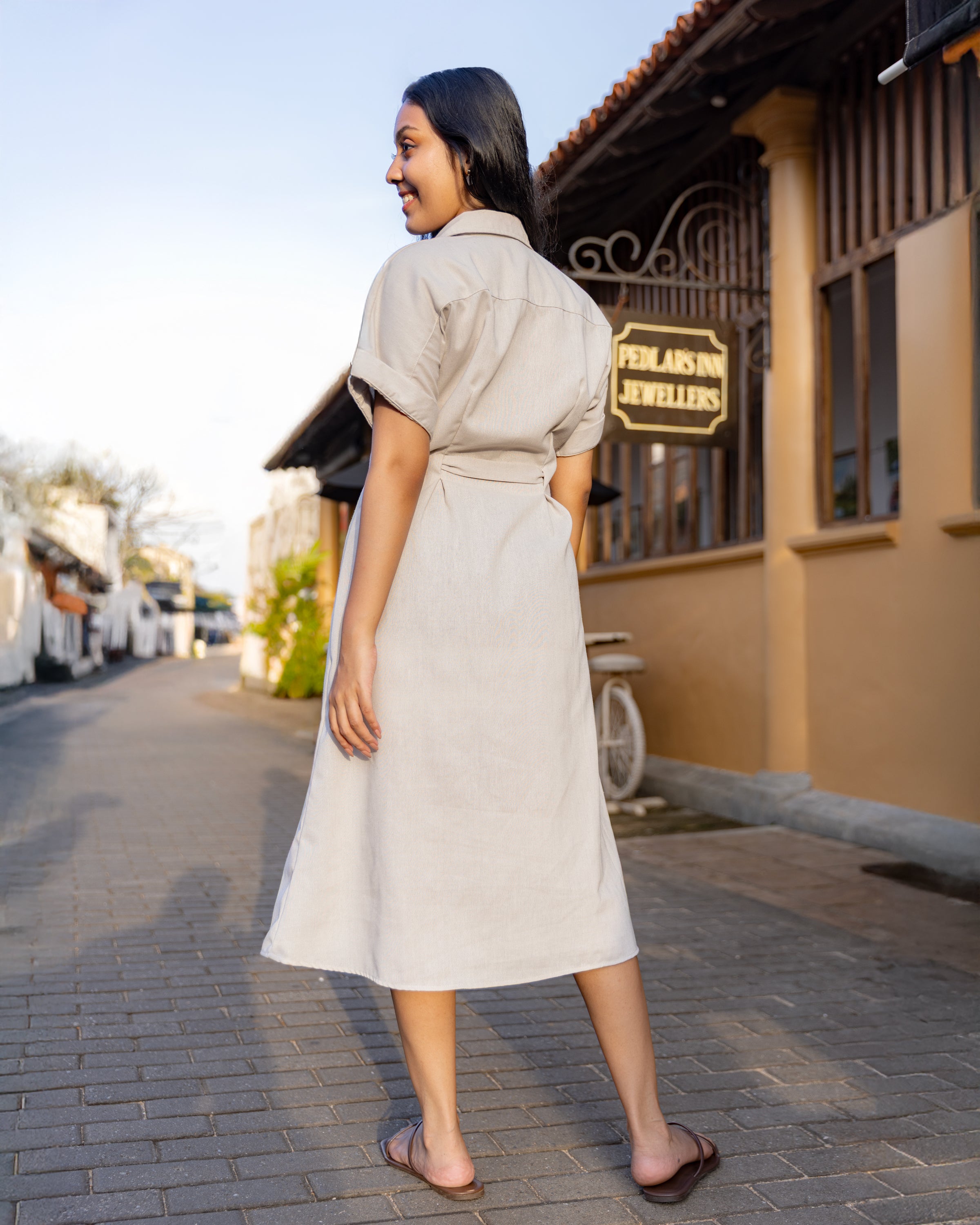 Gal on Fire Linen Midi Dress - Gray