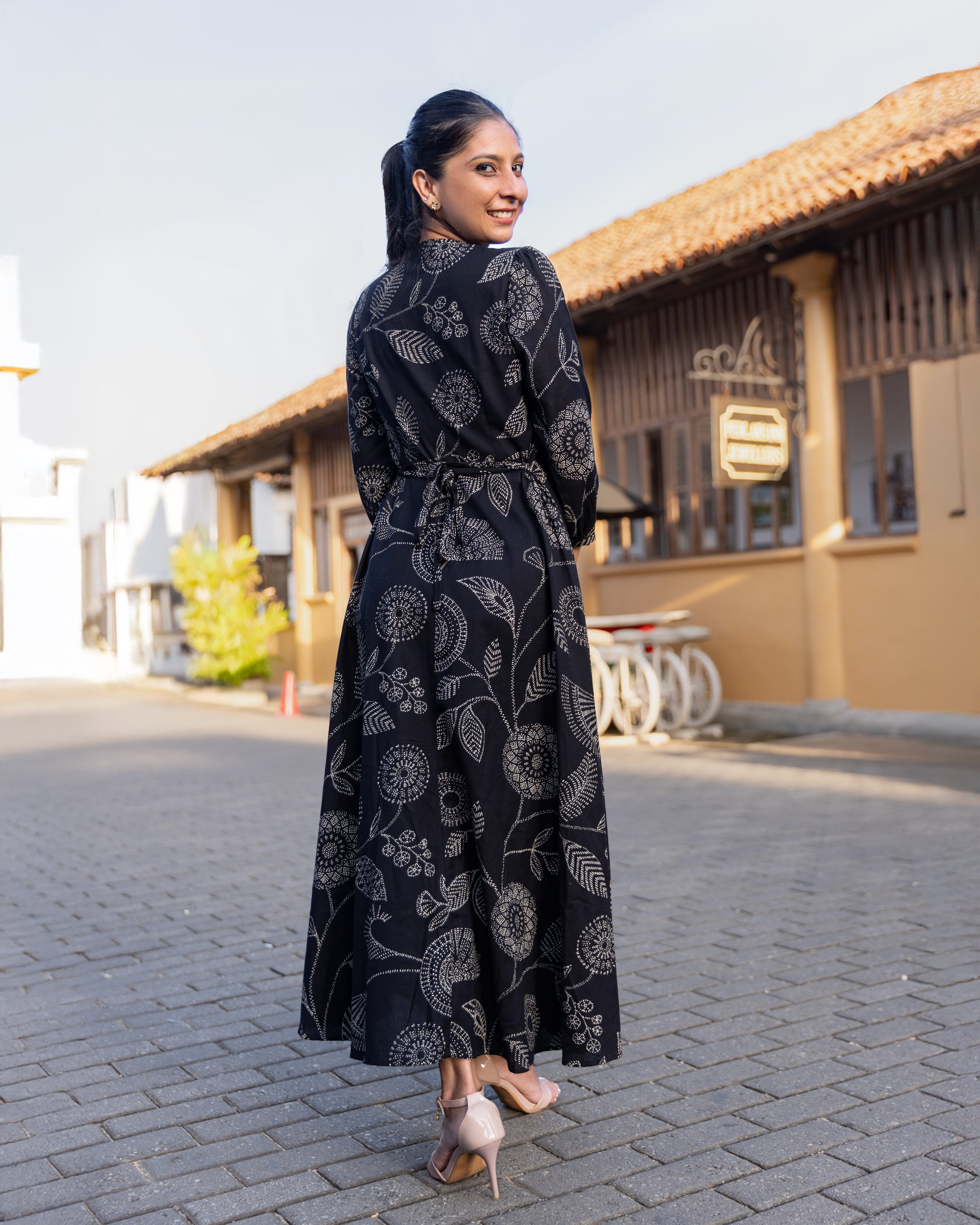 Aaliya Printed Ethnic Kurtha Dress - Black Printed