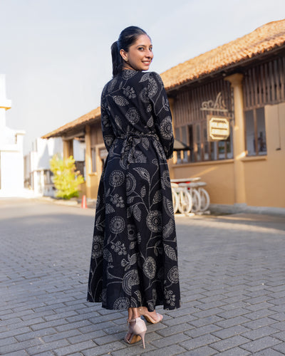 Aaliya Printed Ethnic Kurtha Dress - Black Printed