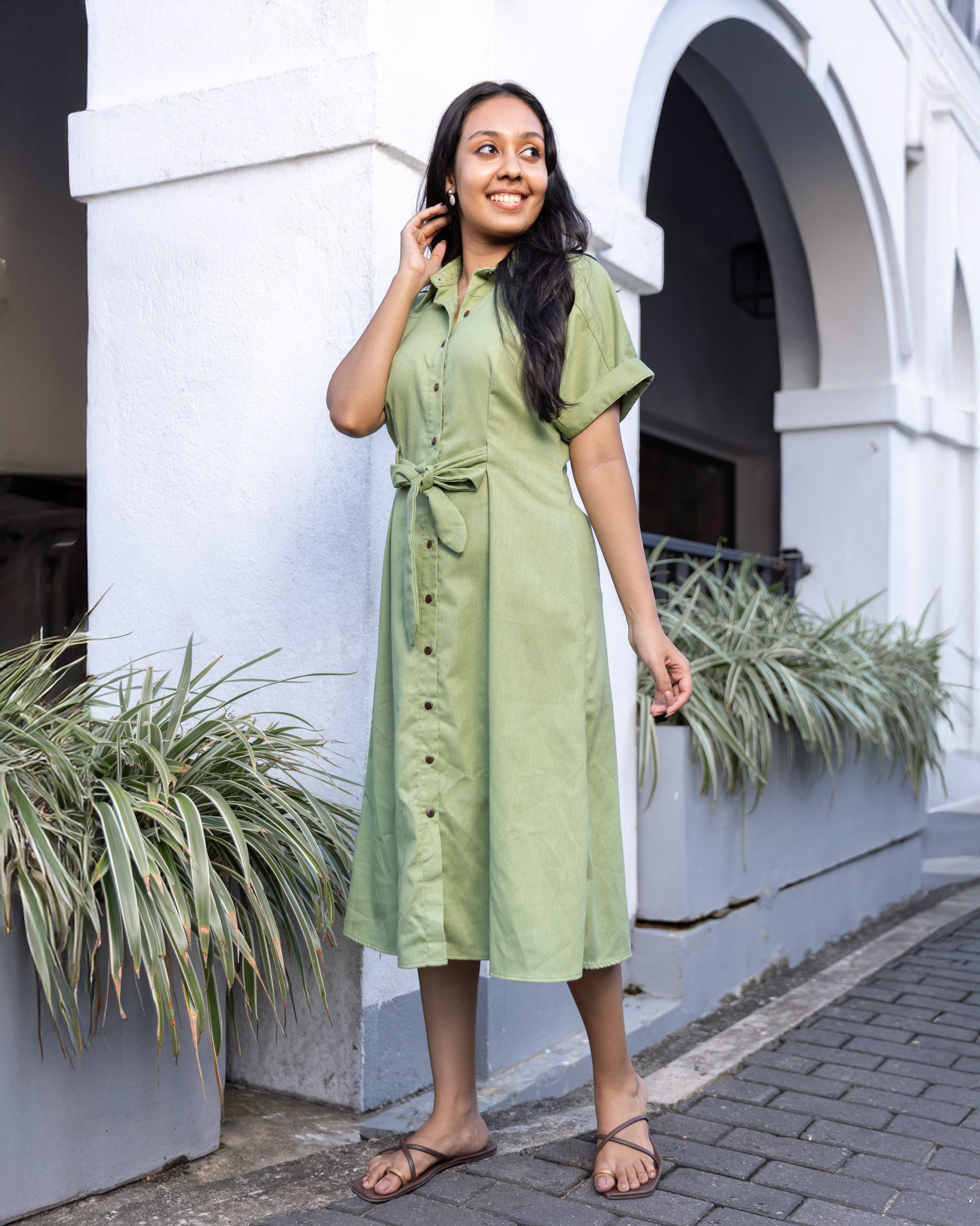 Gal on Fire Linen Midi Dress - Green
