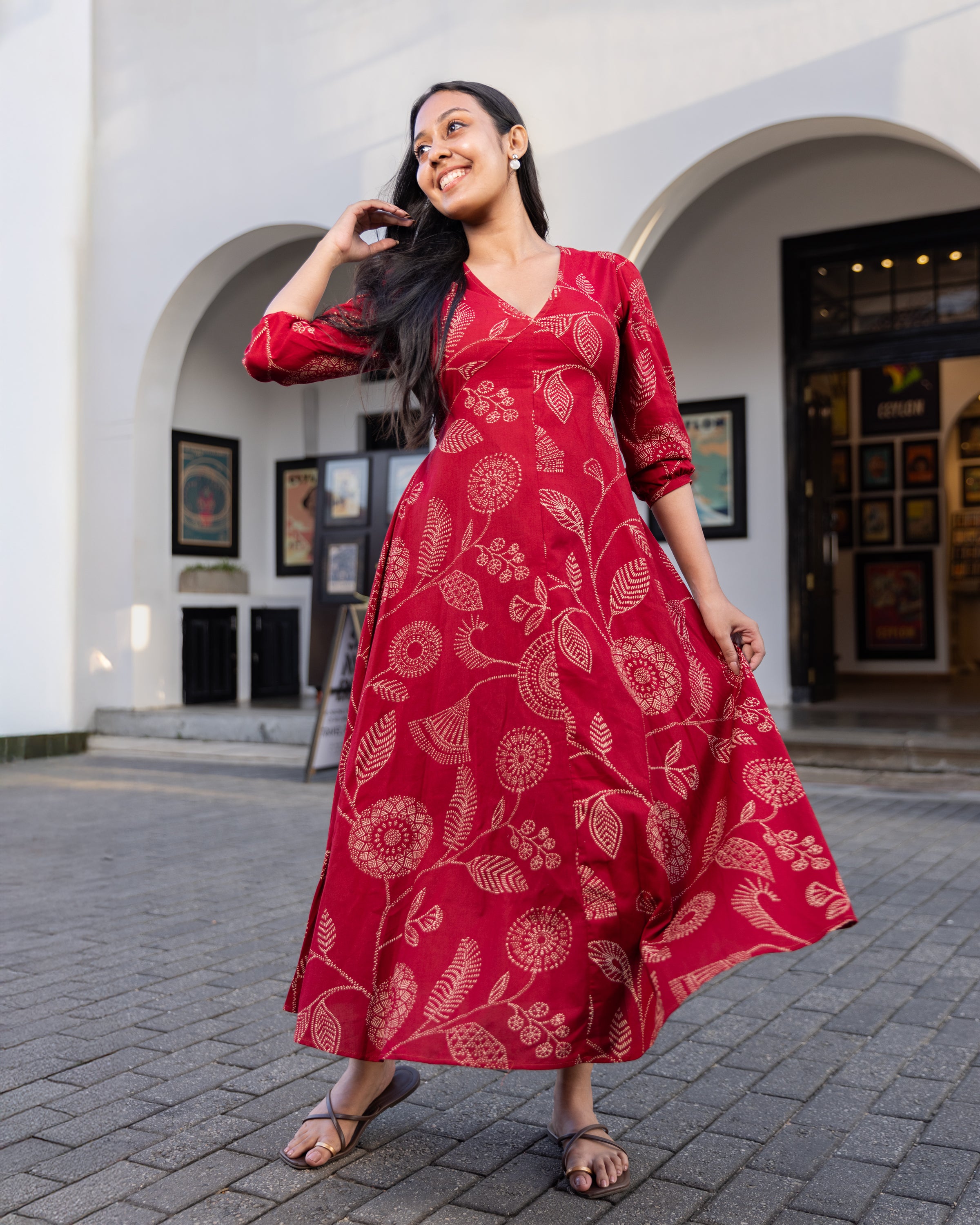 Aaliya Printed Ethnic Kurtha Dress - Red Printed