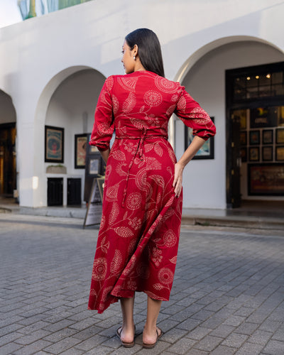 Aaliya Printed Ethnic Kurtha Dress - Red Printed