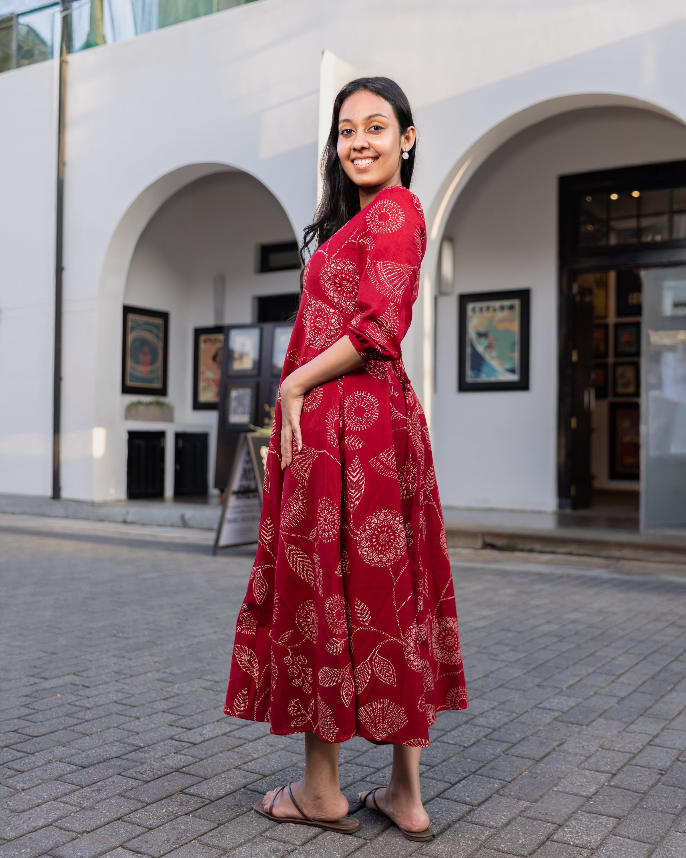 Aaliya Printed Ethnic Kurtha Dress - Red Printed