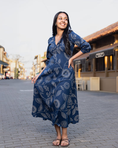 Aaliya Printed Ethnic Kurtha Dress - Blue Printed