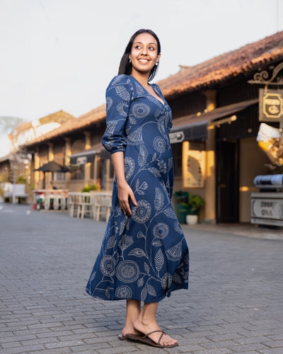Aaliya Printed Ethnic Kurtha Dress - Blue Printed