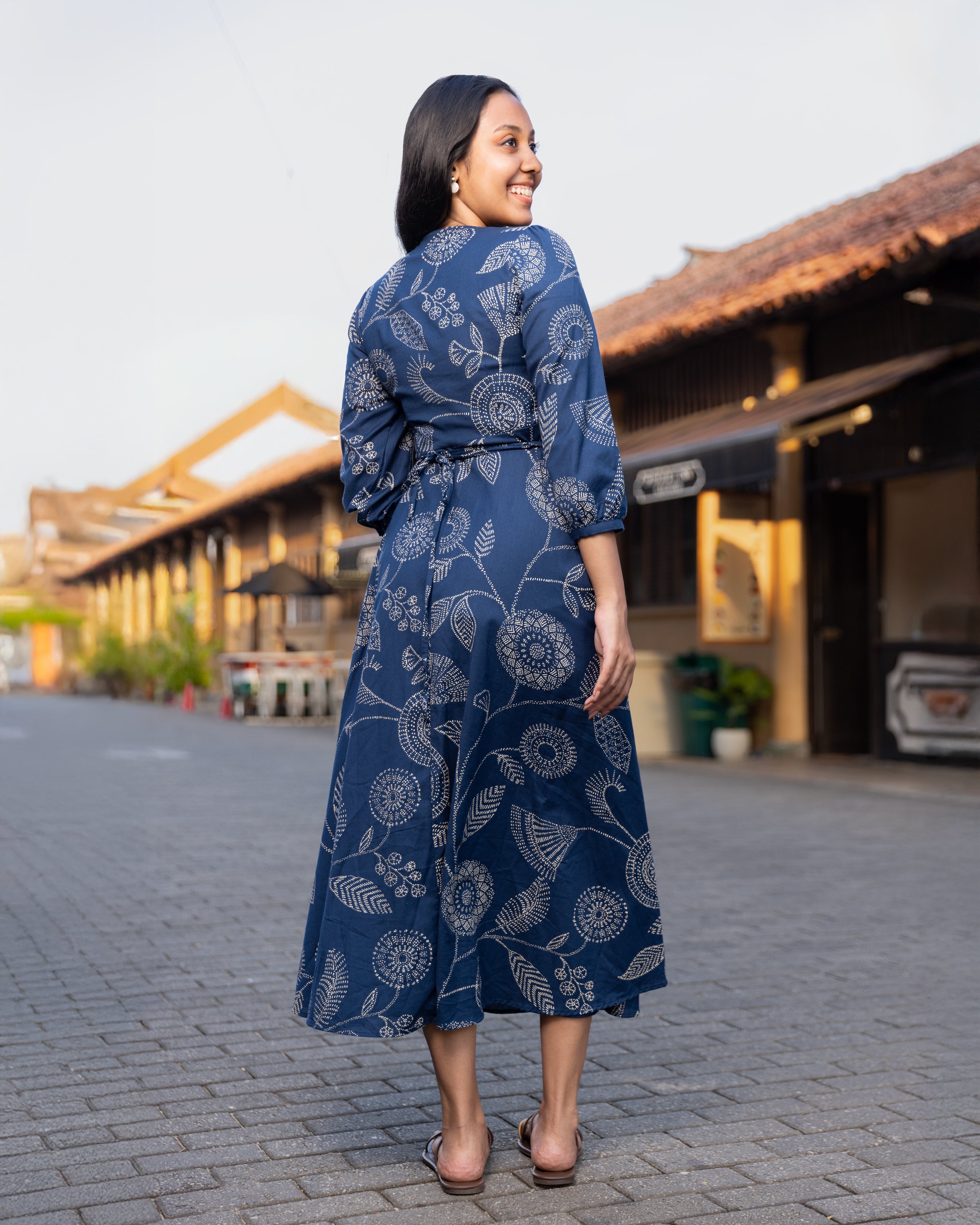 Aaliya Printed Ethnic Kurtha Dress - Blue Printed