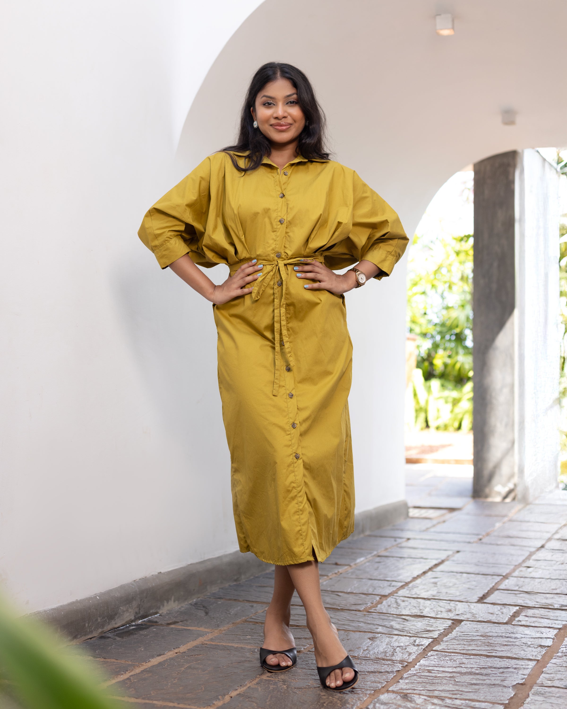 Oprah Cotton Midi Dress/ Trench Coat - Olive