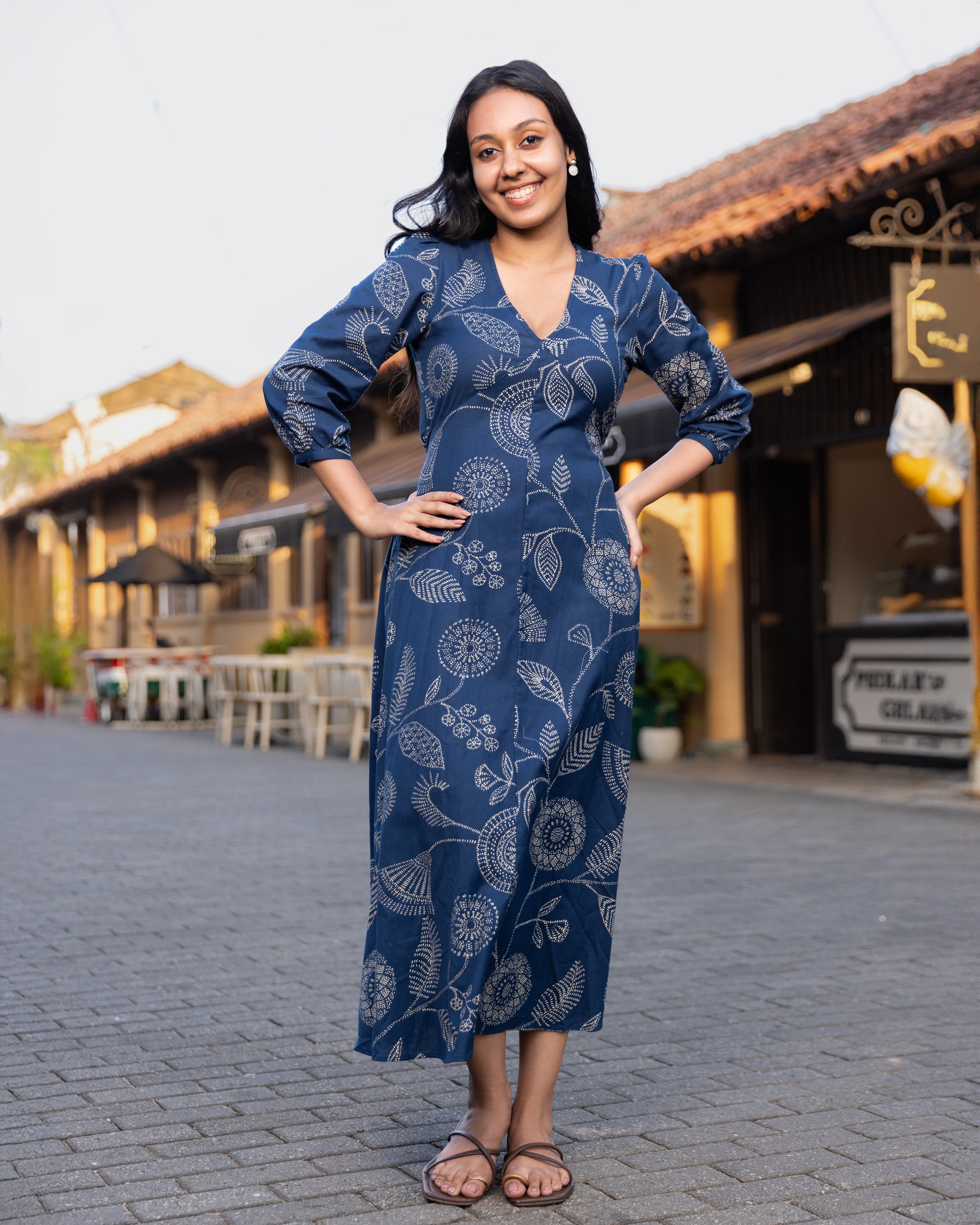 Aaliya Printed Ethnic Kurtha Dress - Blue Printed
