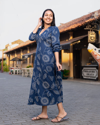 Aaliya Printed Ethnic Kurtha Dress - Blue Printed