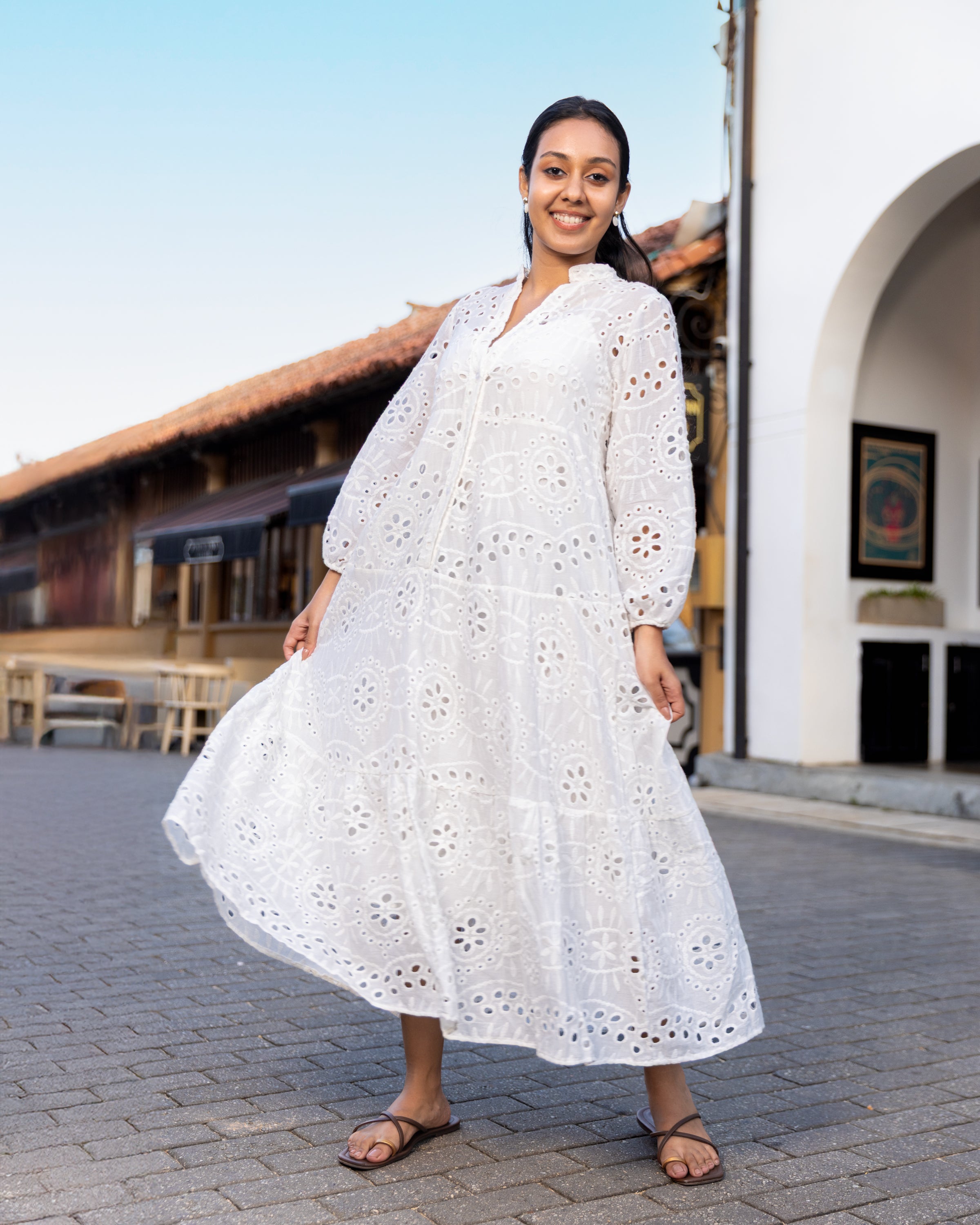 Love Dove Cutlon Maxi Dress with Petticoat - White