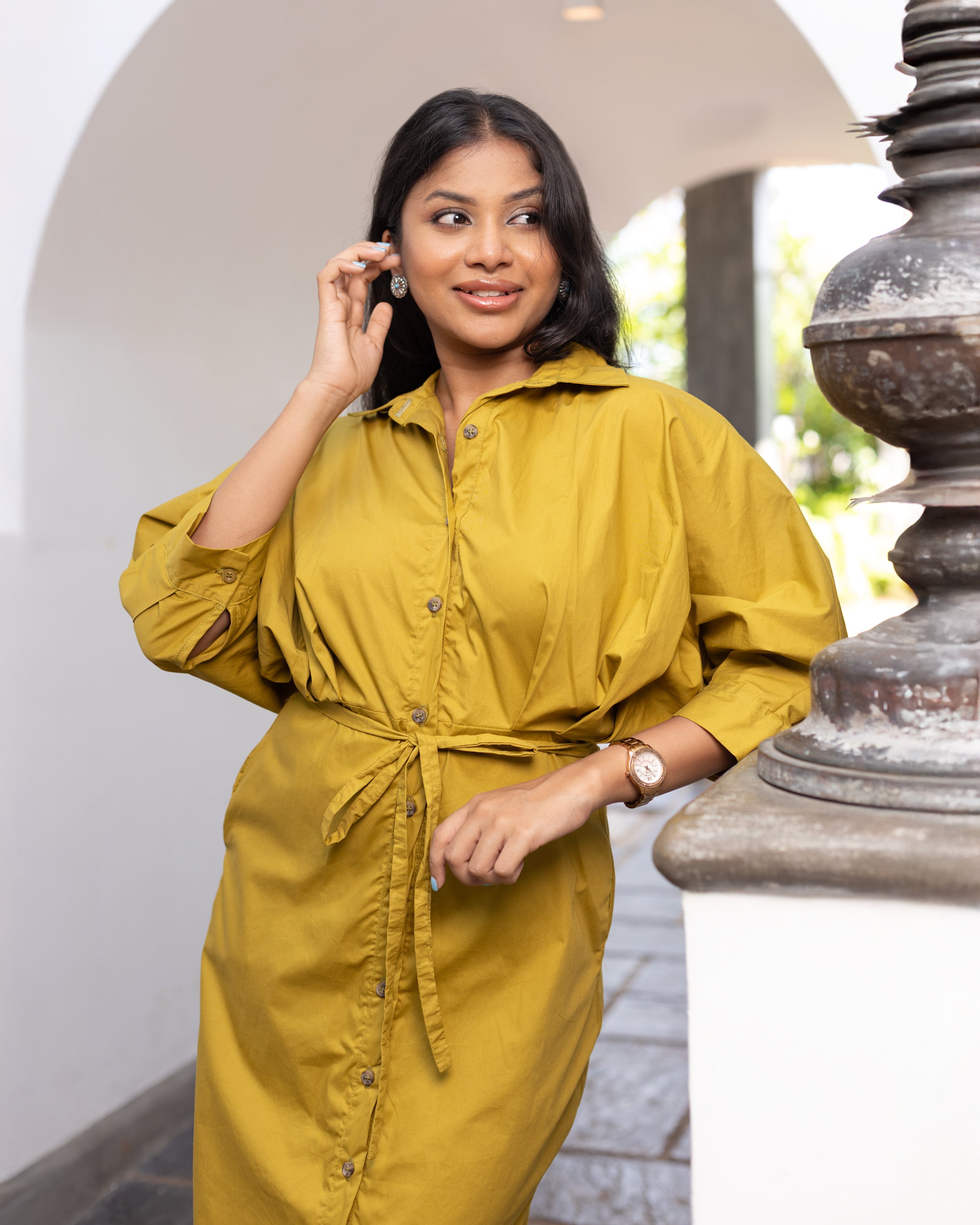 Oprah Cotton Midi Dress/ Trench Coat - Olive