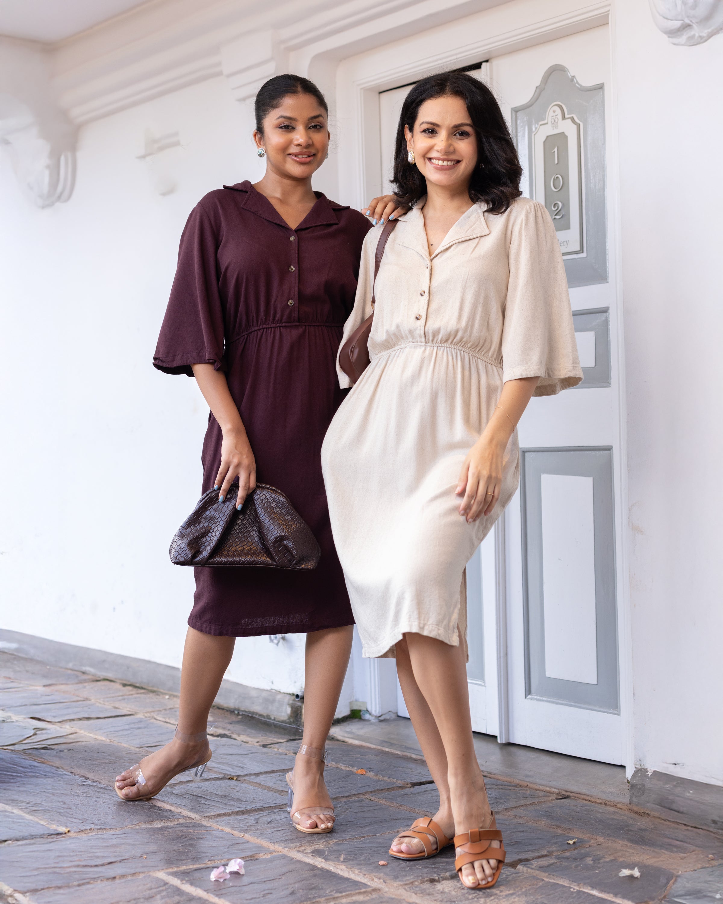 Zoe Linen Midi Dress - Brown JoeY Clothing Zoe Linen Midi Dress - Brown JoeY Clothing