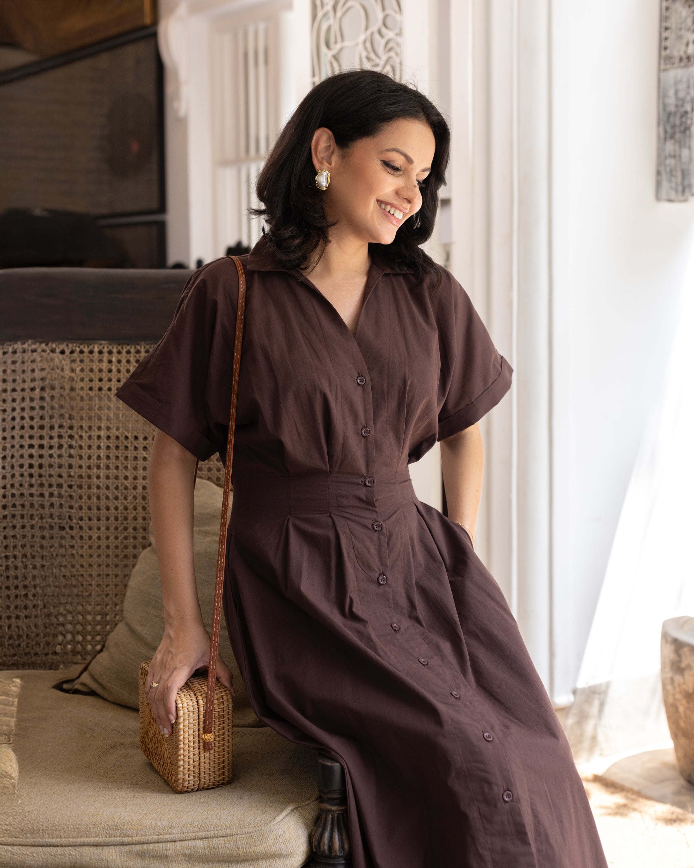 Dahlia Cotton Pleated Midi Dress - Coco