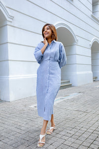 Oprah Convertible Midi Dress/ Trench Coat- Stripe