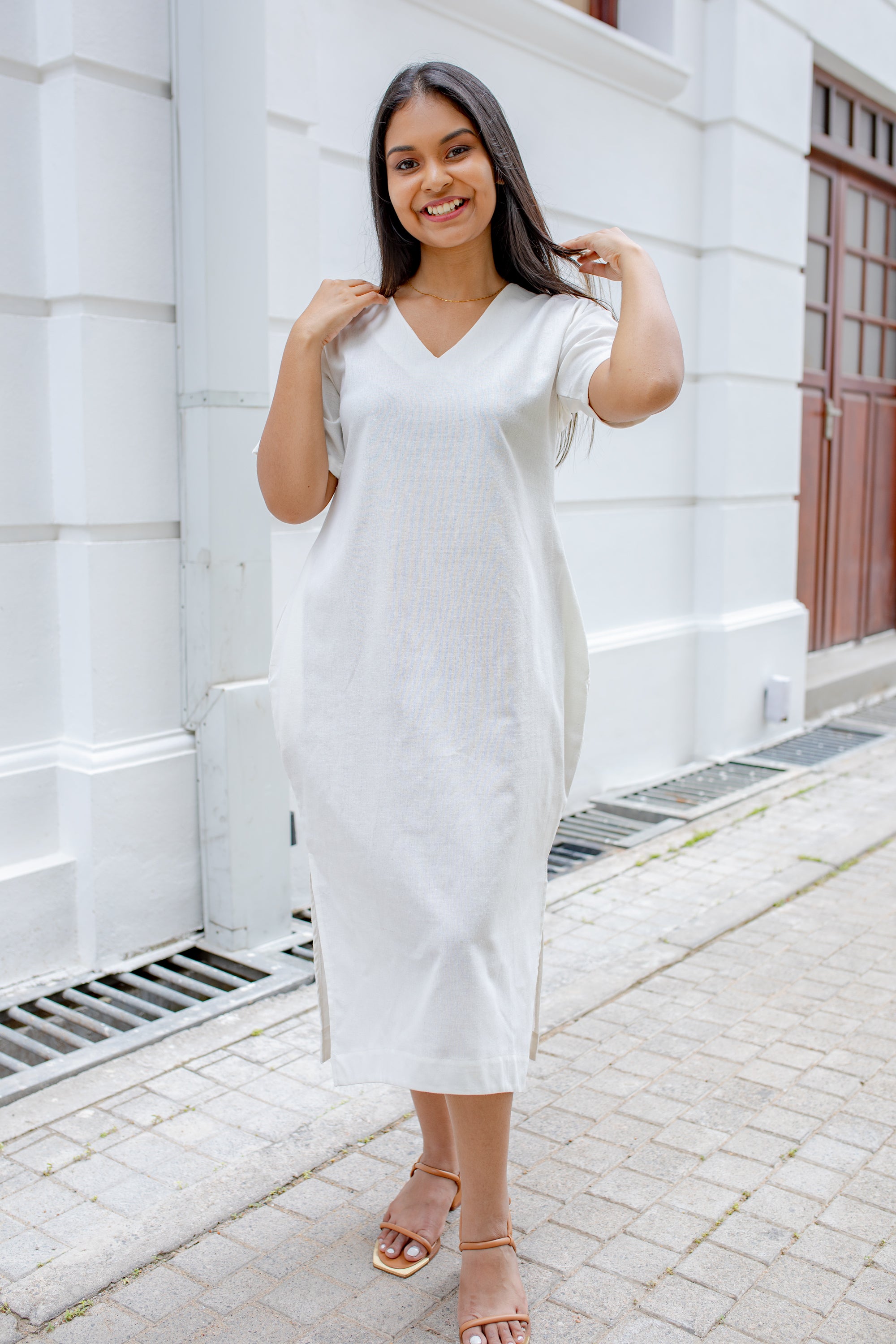 Plus size linen shift dress sale