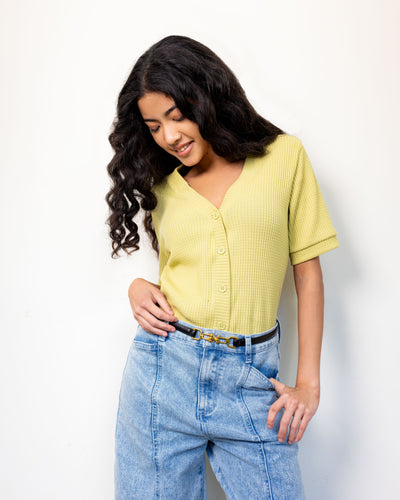 Kai Knitted Workwear Top - Lemon