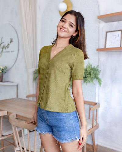 Kai Knitted Workwear Top - Olive