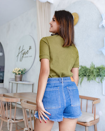 Kai Knitted Workwear Top - Olive