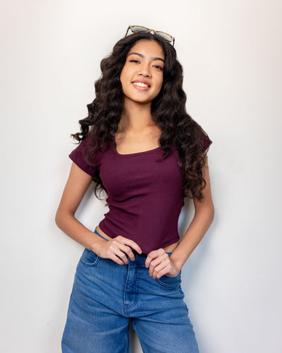 Just Ribb It Ribbed Top -Maroon