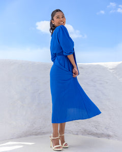 Dianne Smocked Front Tie Midi Dress - Blueberry
